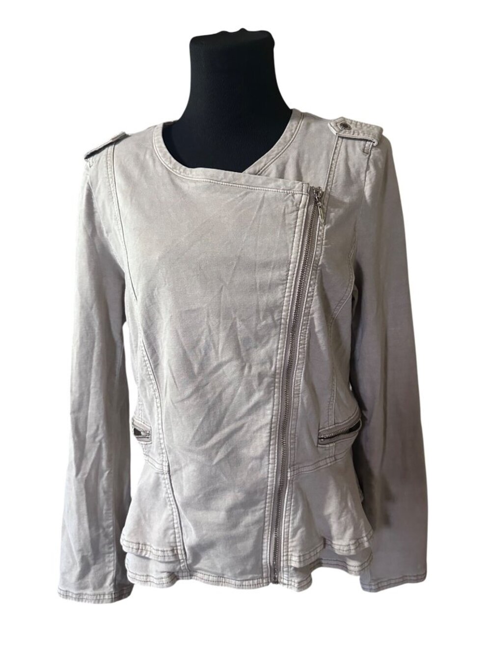 White House Black Market tan moto zip jacket size 12